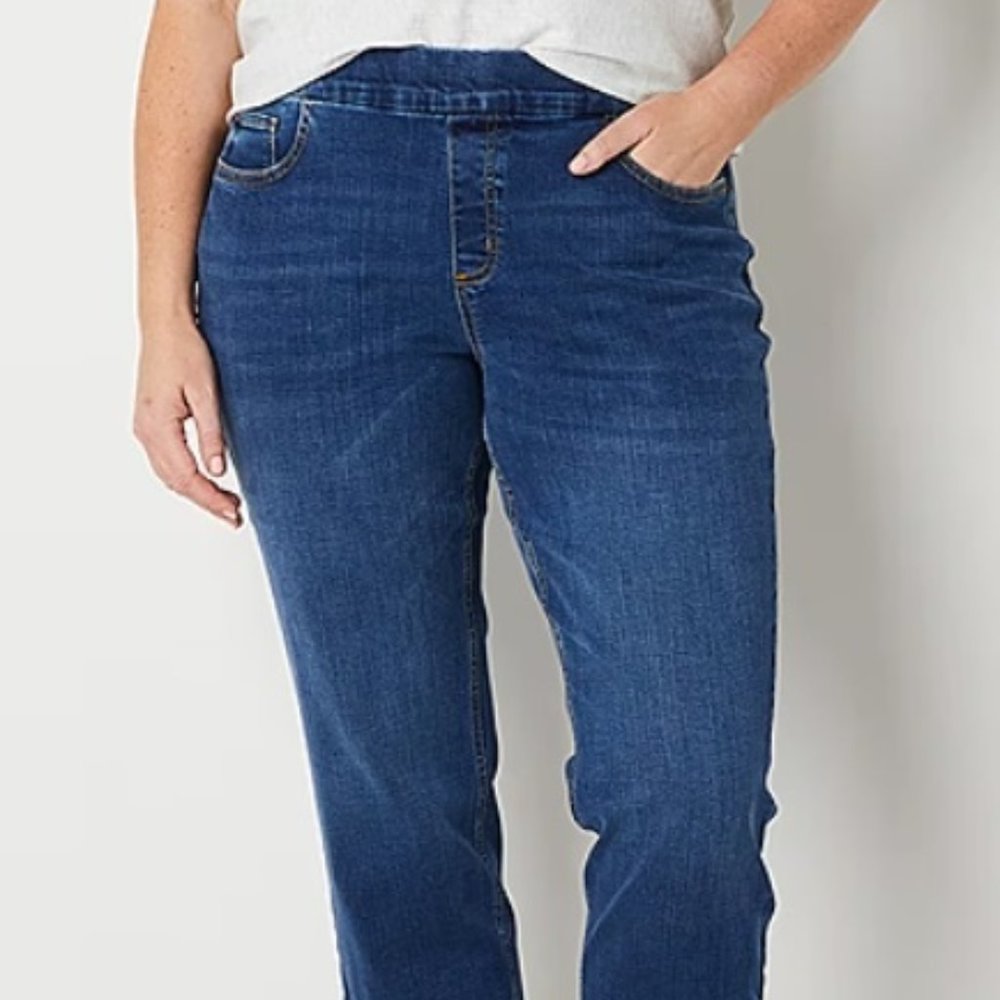 Liz Claiborne Amber Womens Mid Rise Straight  Jeans with leg button detail